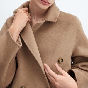 Mango Camel Double-Breasted Pea Coat